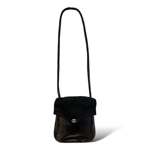 GUCCI Vintage Suede & Lizard Crossbody Bag with GG Motif - Picture 4 of 14